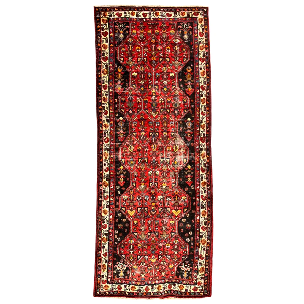 Vintage Persian Hosseinabad runner from 1950s with intricate patterns