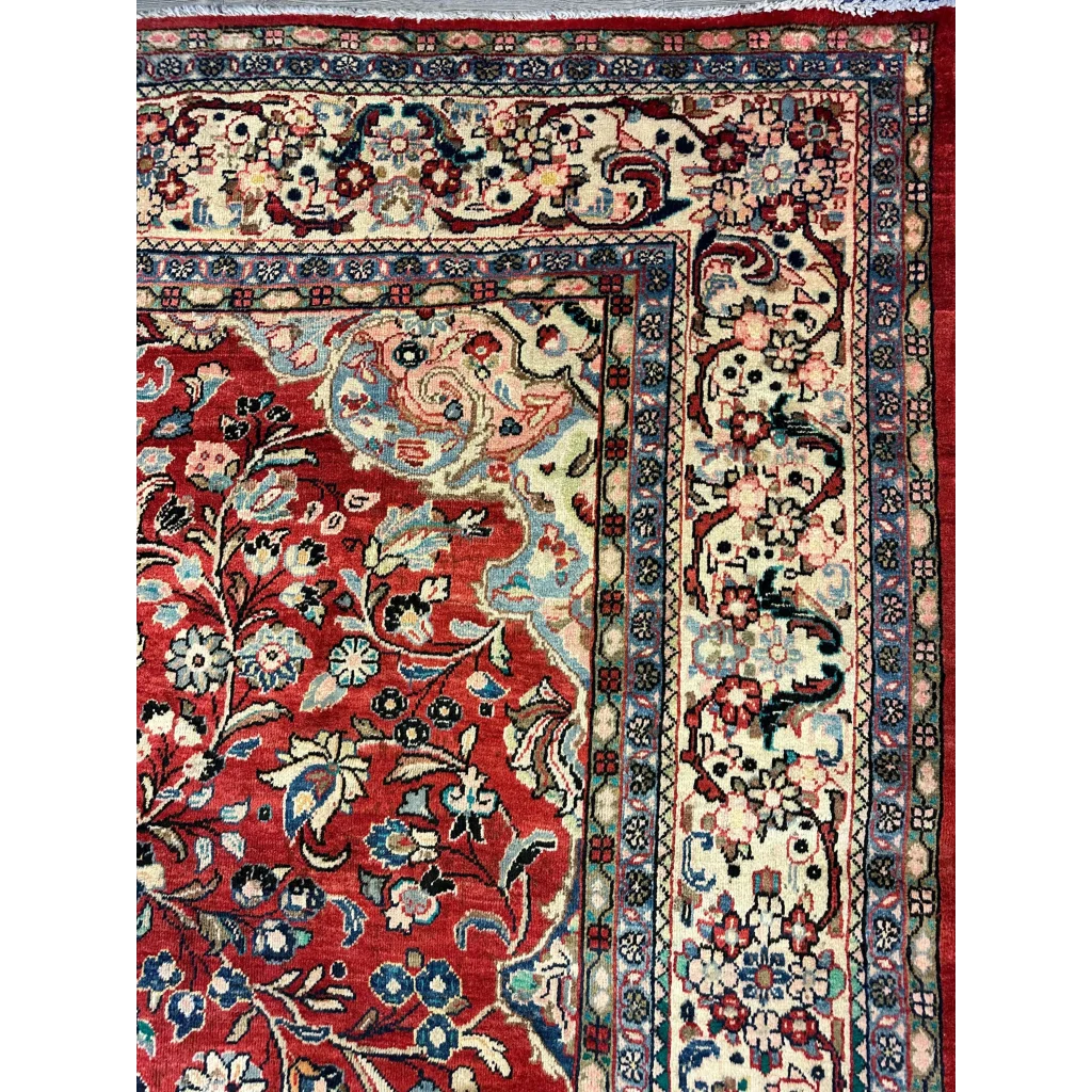 Vintage 1950s Persian Mahal rug with rich red floral paisley patterns