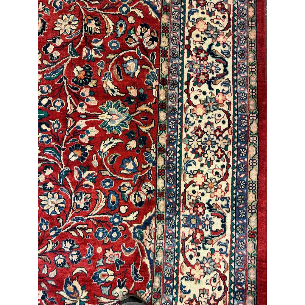 Vintage 1950s Persian Mahal rug in rich red with floral patterns