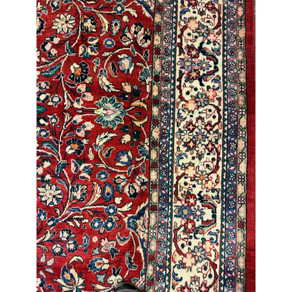 Vintage 1950s Persian Mahal rug in rich red with floral patterns