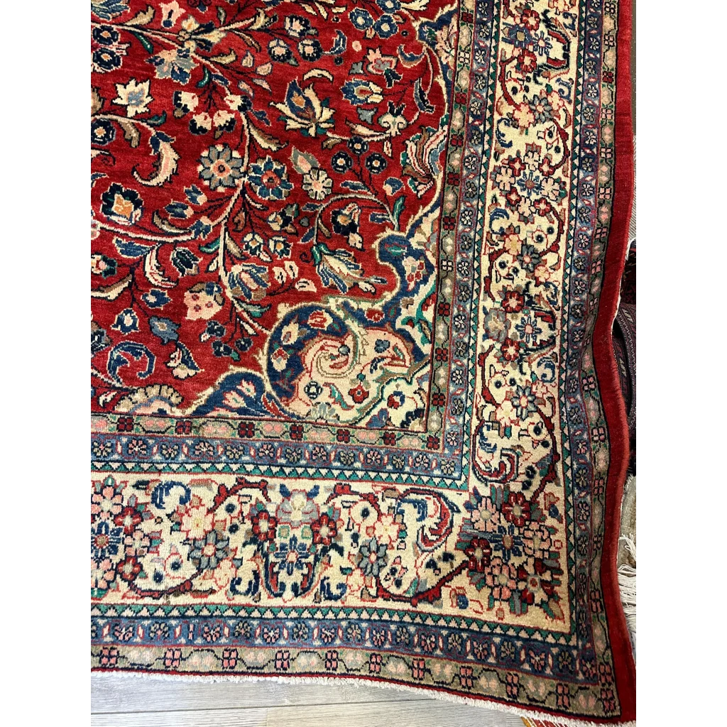 Stunning 1950s vintage Persian Mahal rug with rich red floral patterns
