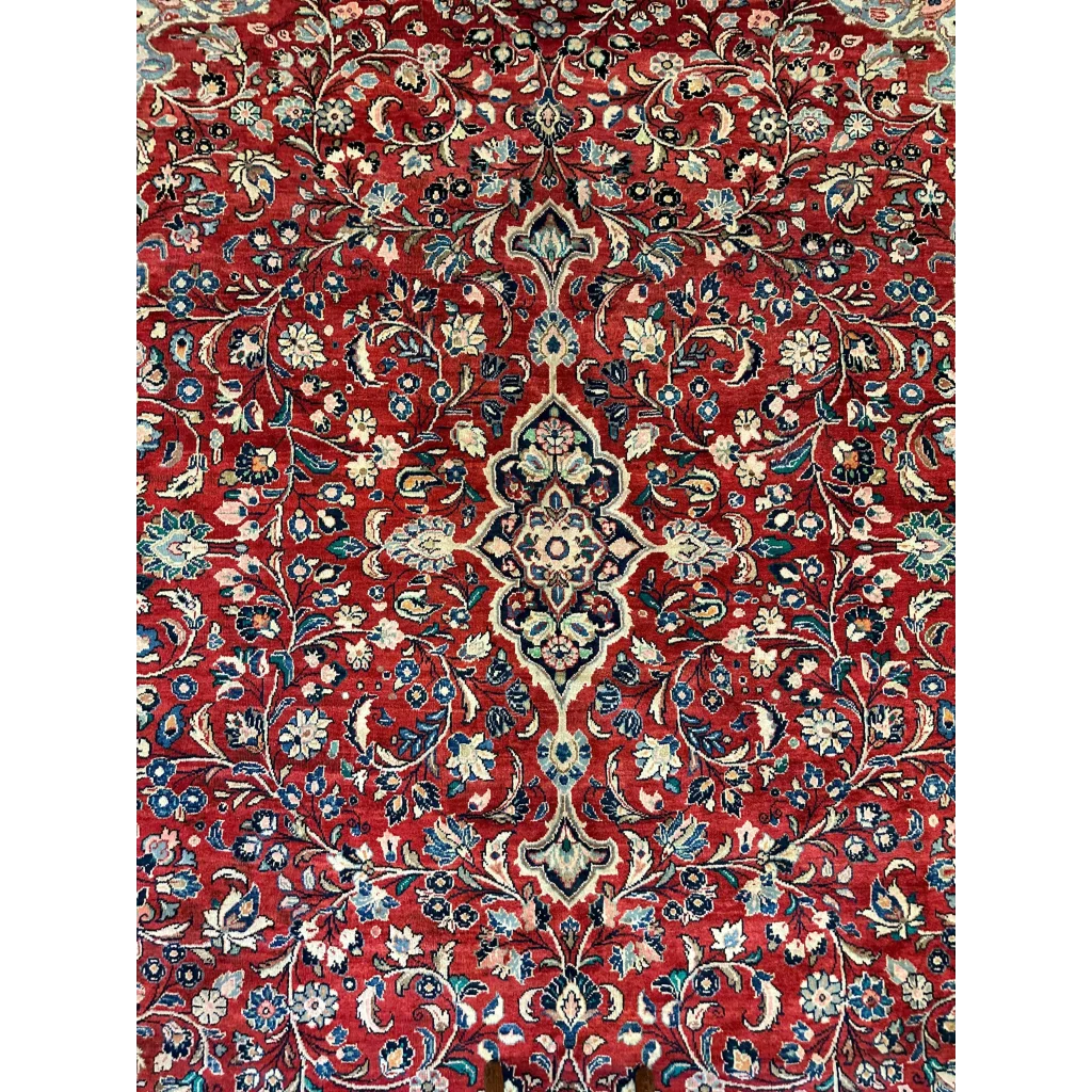 Vintage 1950s Persian Mahal rug rich red intricate floral arabesque