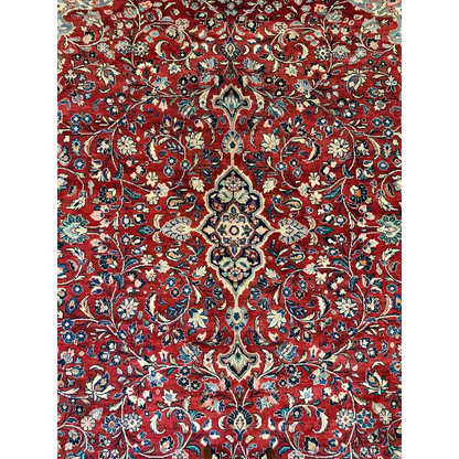 Vintage 1950s Persian Mahal rug rich red intricate floral arabesque