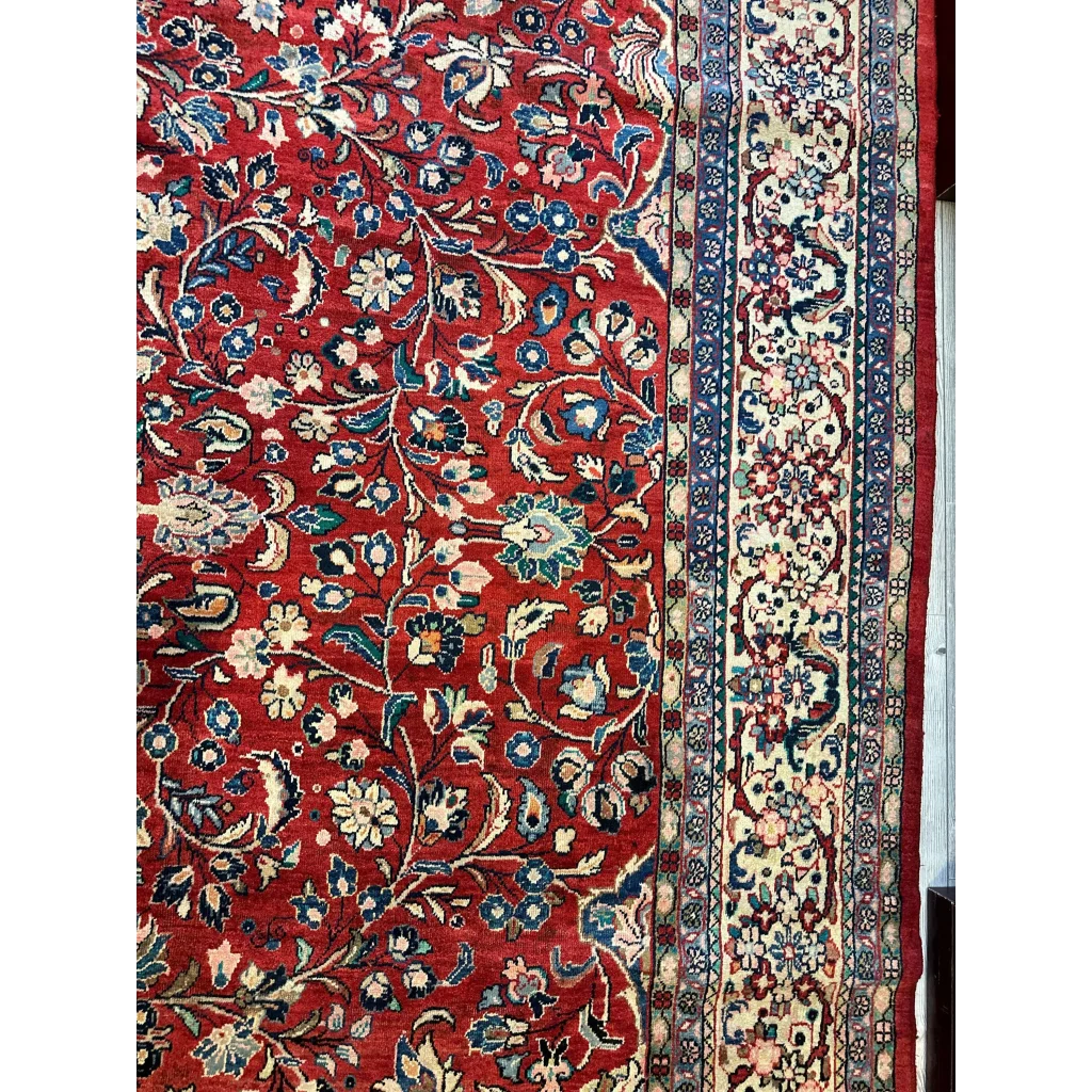 Vintage 1950s Persian Mahal rug with rich red floral patterns
