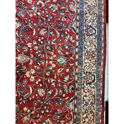 Vintage 1950s Persian Mahal rug with rich red floral patterns
