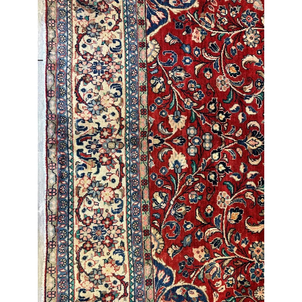 Vintage 1950s Persian Mahal rug rich red floral patterns Mahalat