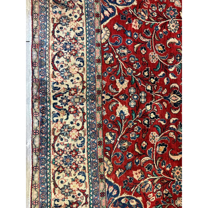 Vintage 1950s Persian Mahal rug rich red floral patterns Mahalat