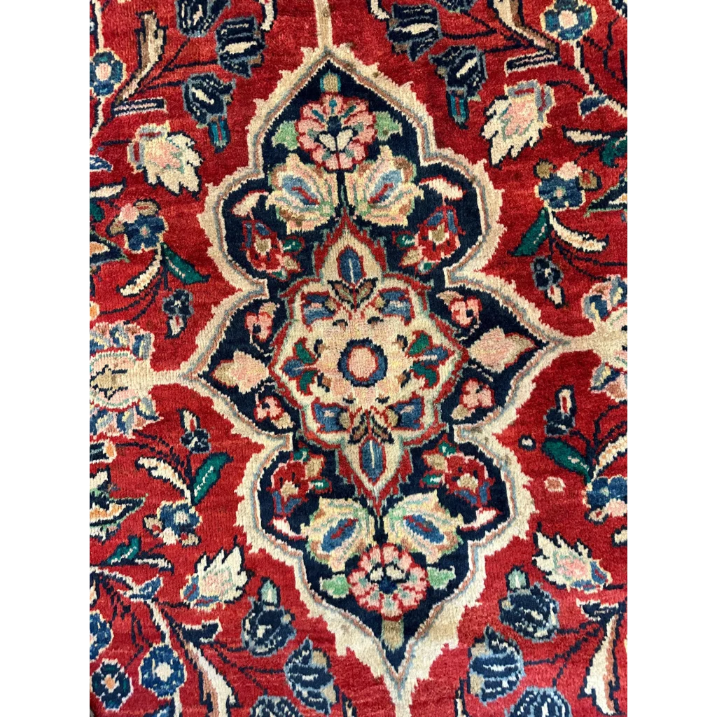 Vintage 1950s Persian Mahal rug with rich red intricate floral patterns