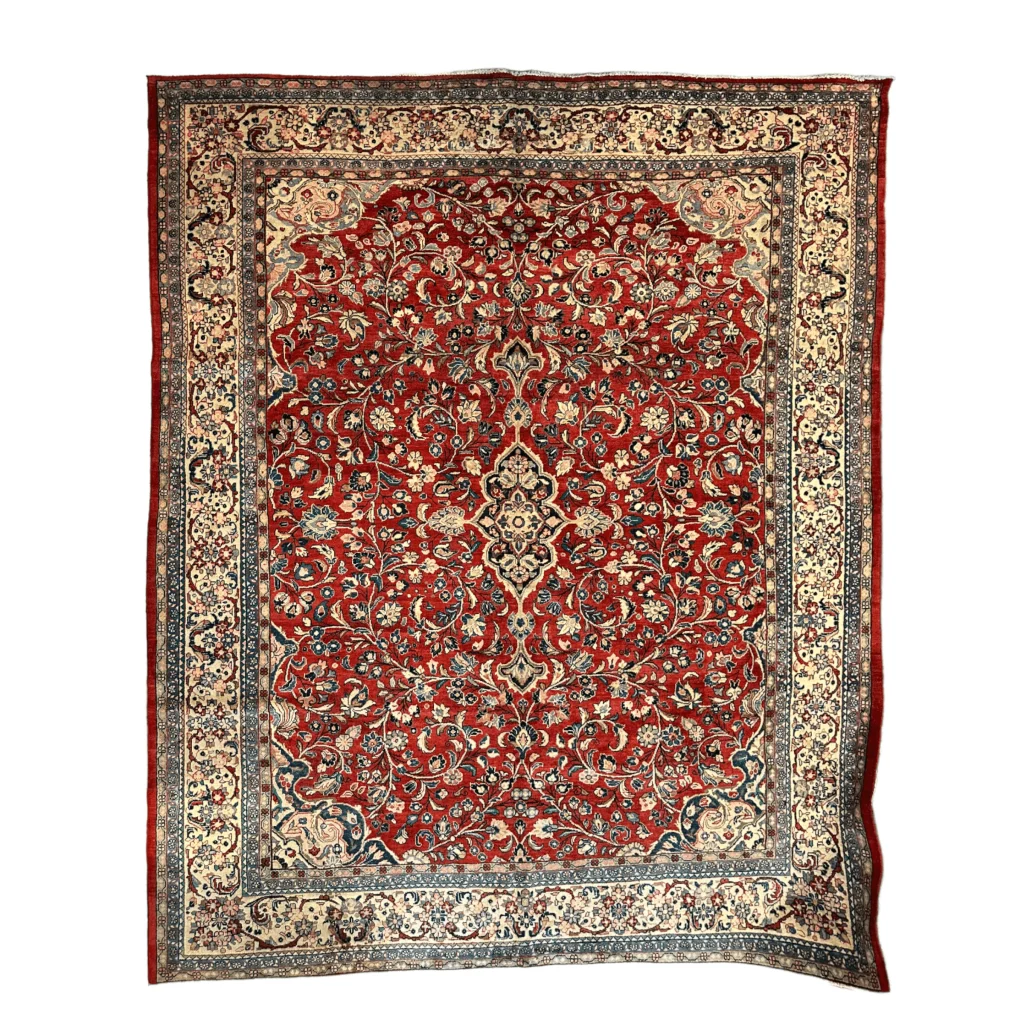 Vintage 1950s Persian Mahal rug rich red intricate floral patterns