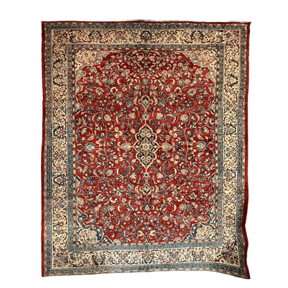 Vintage 1950s Persian Mahal rug rich red intricate floral patterns
