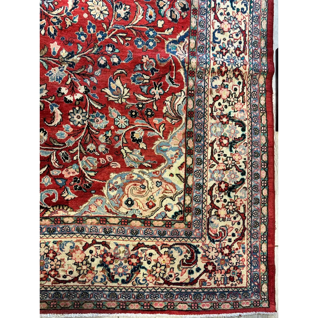 Vintage 1950s Persian Mahal rug with deep red field and intricate floral patterns