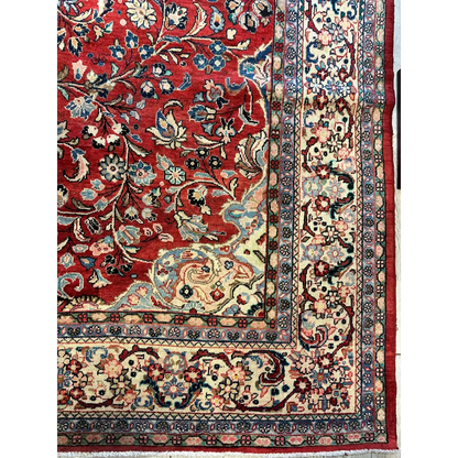 Vintage 1950s Persian Mahal rug with deep red field and intricate floral patterns