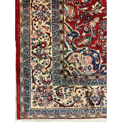 Vintage 1950s Persian Mahal rug red field floral motifs Mahalat Persia