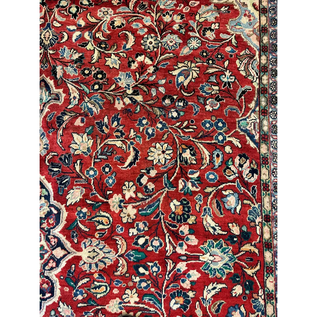Vibrant red 1950s Persian Mahal rug with intricate floral vine patterns