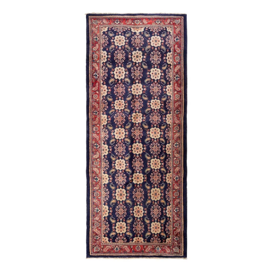 Stunning vintage Persian Veramin rug in deep navy with floral paisley patterns