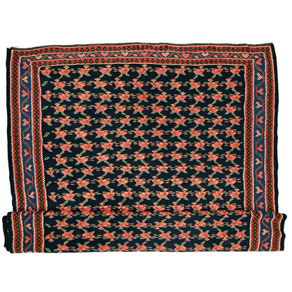 Vintage 1950s Persian Senneh runner with coral rose garden design and natural dye vibrancy