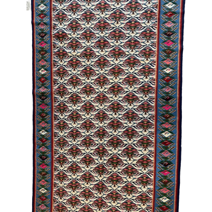 1980s Senneh runner rug from Persia, end fringe detail, hand-knotted natural wool on cotton foundation