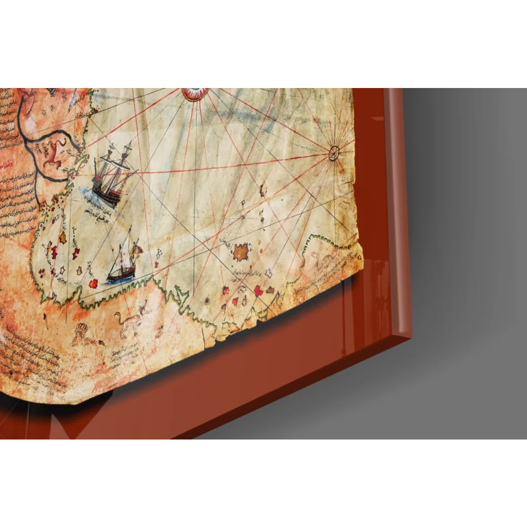 Framed 1549 vintage world map wall art in dark wood
