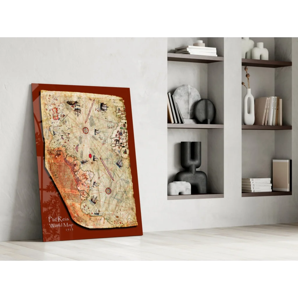 Vintage 1549 Harry Potter world map poster with parchment texture, brown frame wall art