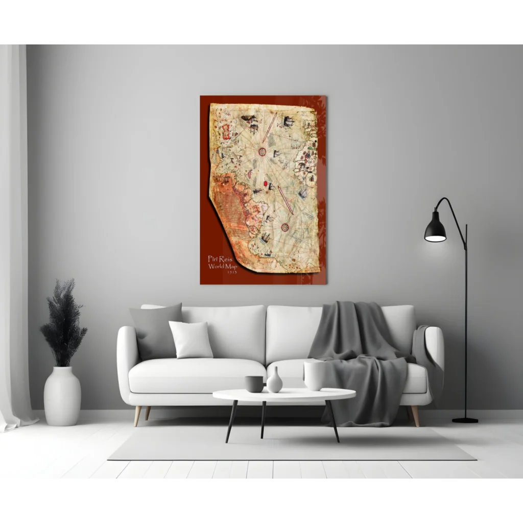 Stunning 1549 vintage world map wall art with warm earthy tones