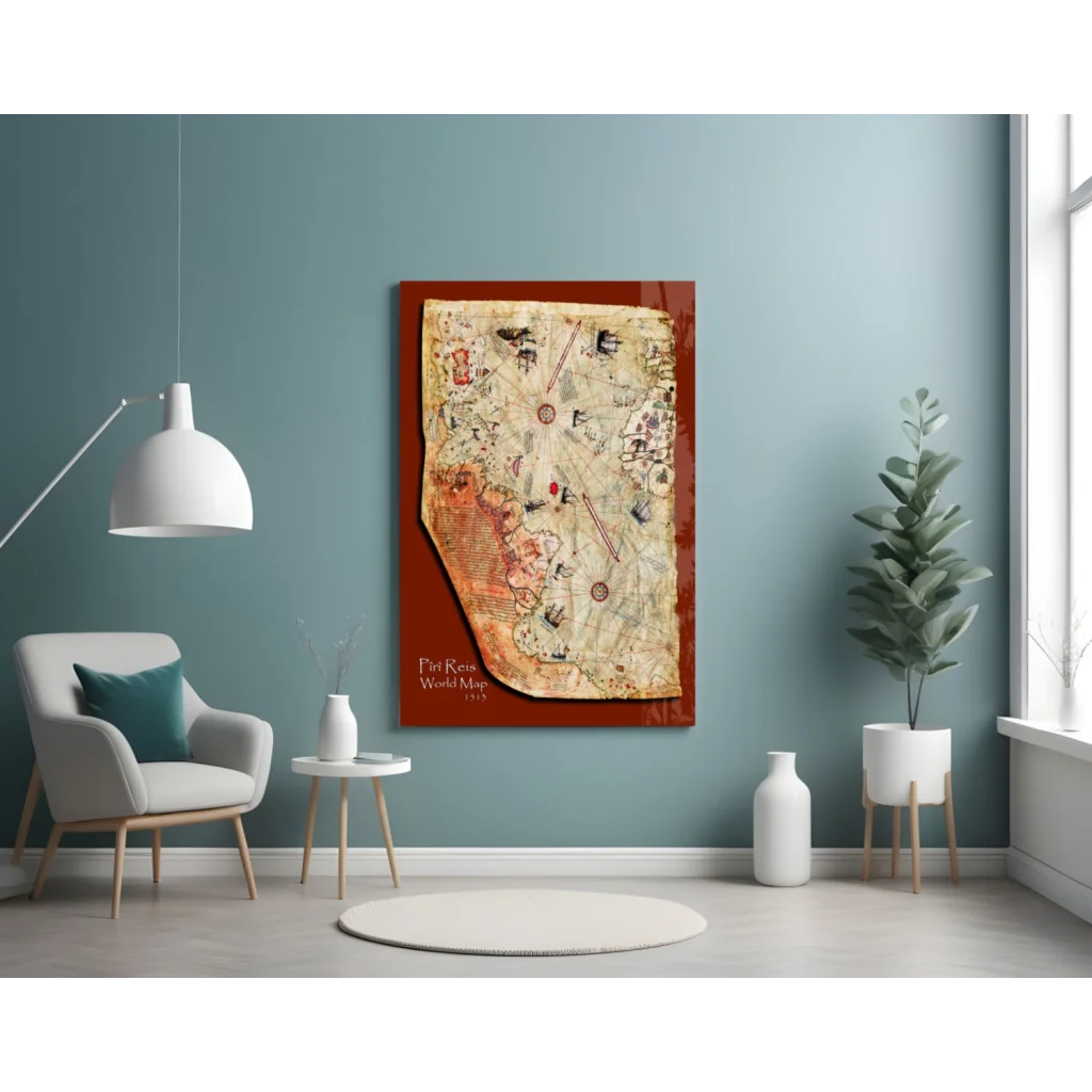 Stunning 1549 vintage world map wall art in wooden frame