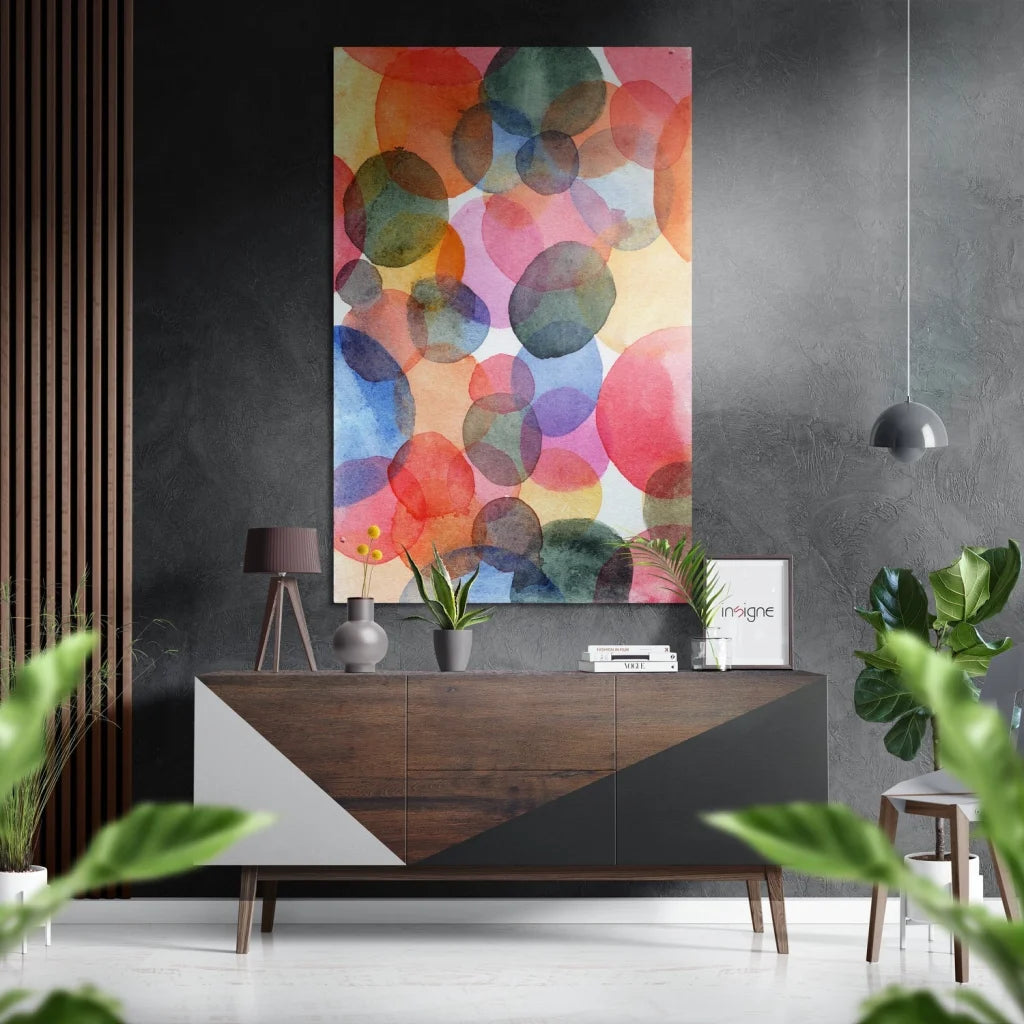 Vibrant watercolor abstract on brushed aluminium dibond panel