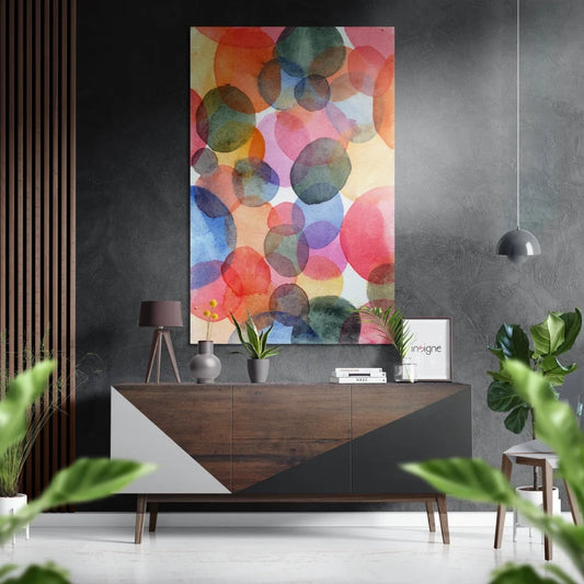 Vibrant watercolor abstract on brushed aluminium dibond panel