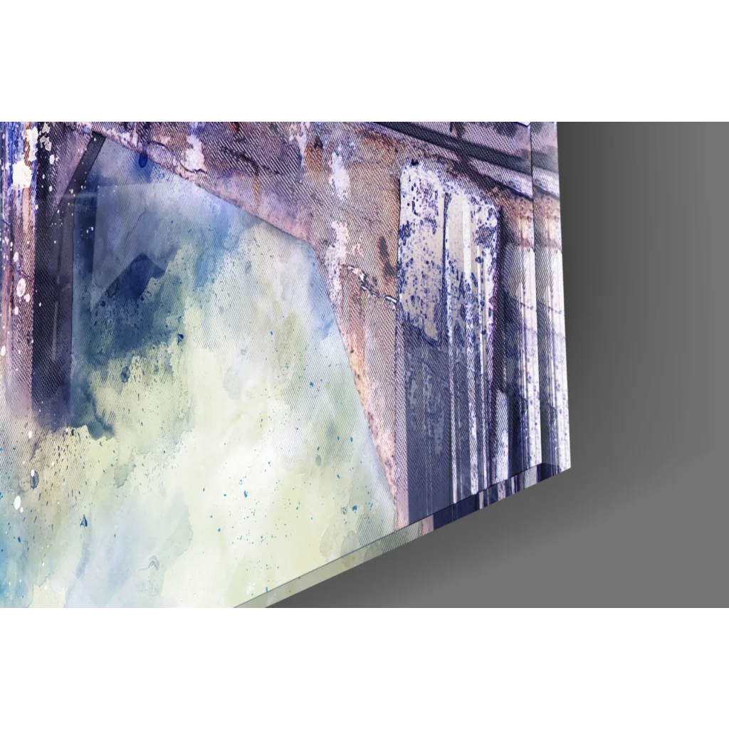 Vivid blue purple watercolor pier wall art print on textured canvas