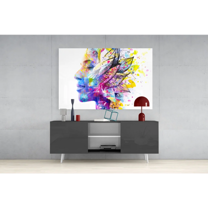 Vibrant watercolor woman portrait wall art canvas with colorful splashes