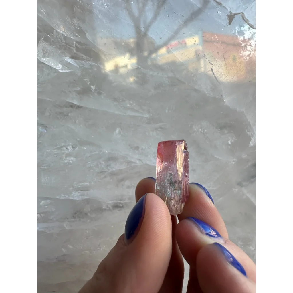 Stunning watermelon tourmaline crystal from Brazil, translucent pink and white beryl