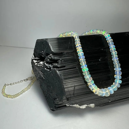 Stunning Welo opal graduated bead necklace with shimmering iridescent beads