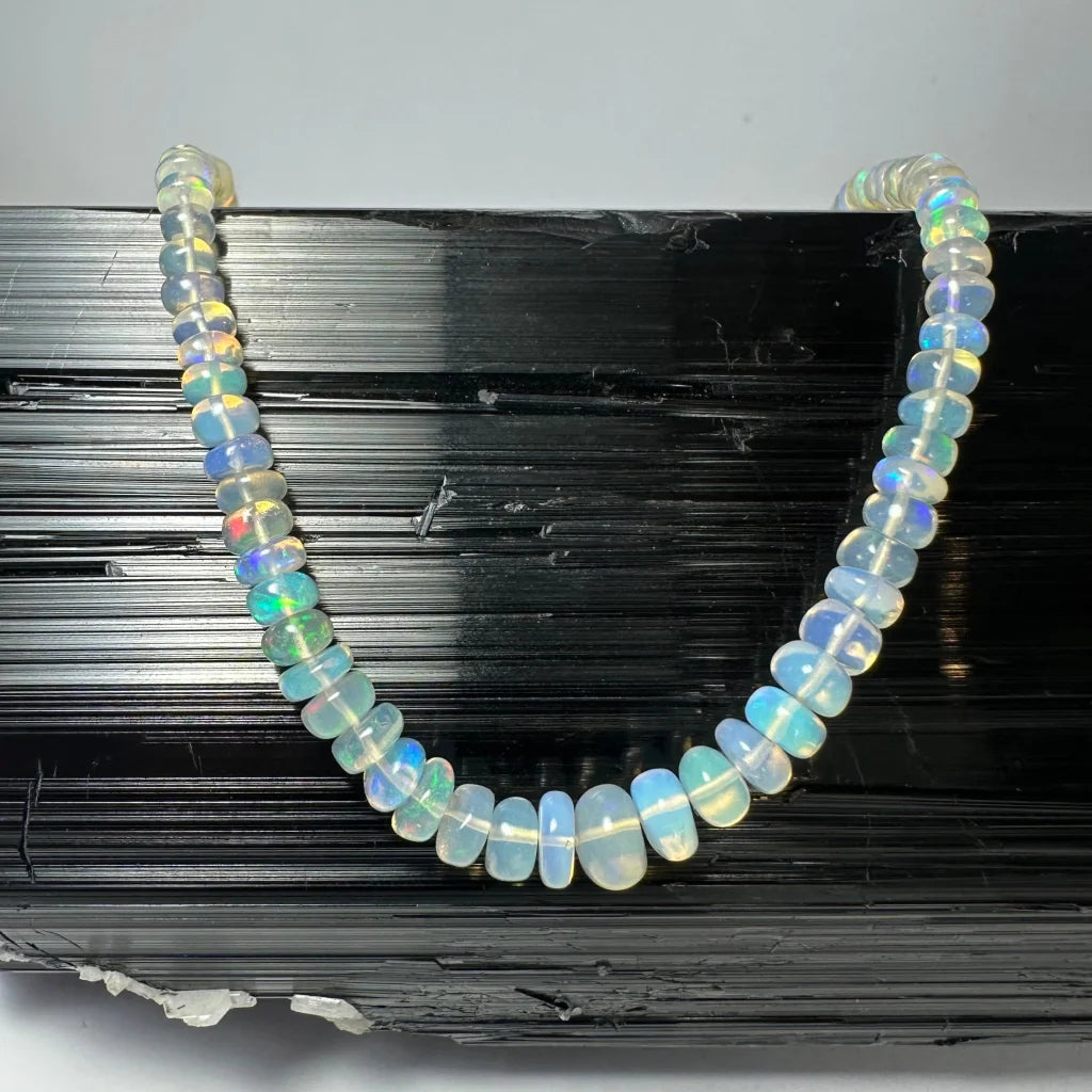 Stunning Welo opal graduated bead necklace with iridescent opal beads