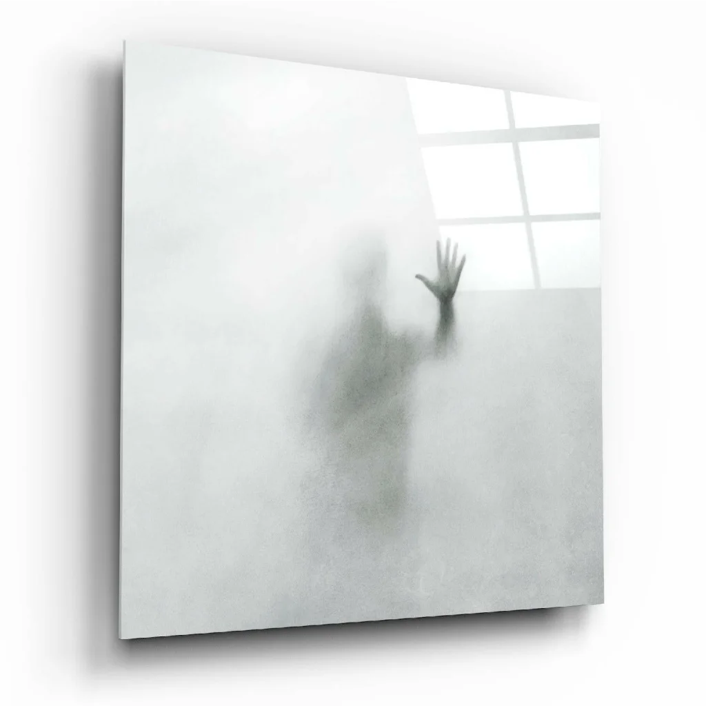 Stunning white ghostly hand in abstract glass wall art