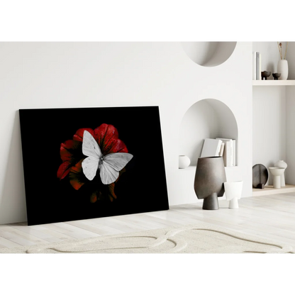 Stunning white butterfly red flower canvas wall art print