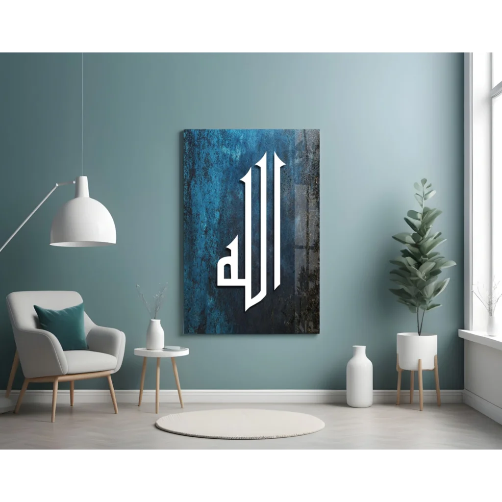 Stunning white gothic glass wall art on blue textured background