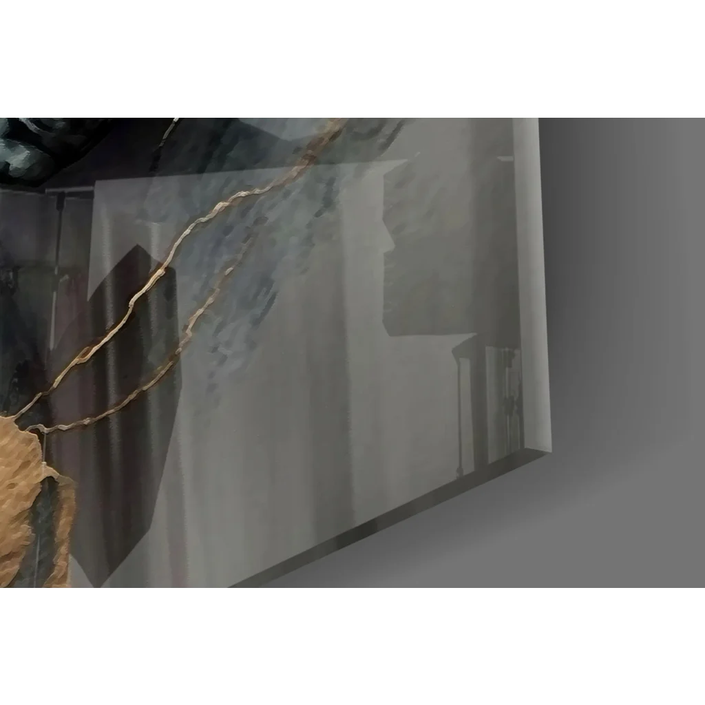 Stunning white horse canvas wall art with gold chain details