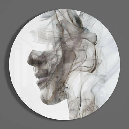 Stunning white smoke portrait plate on tempered glass art with size comparison