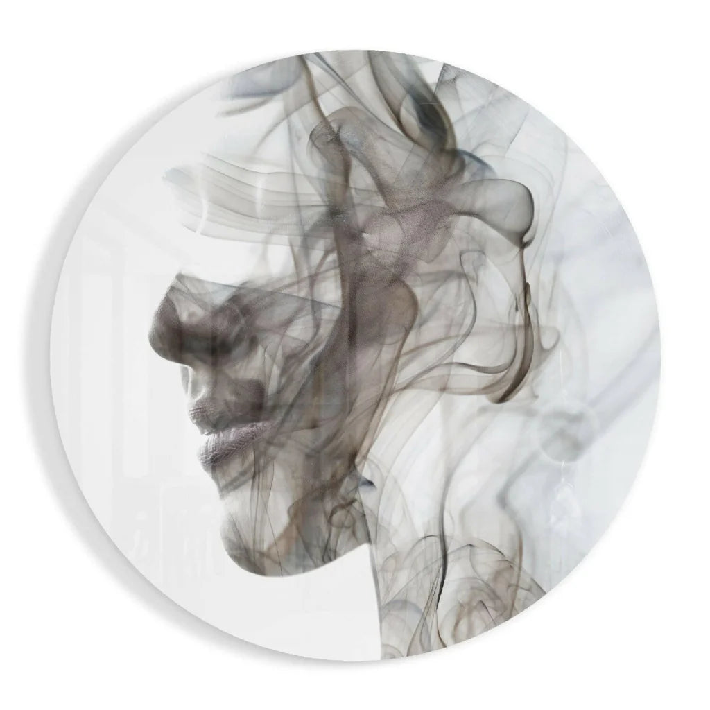 Black smoke portrait coaster on stunning white smoke tempered glass art