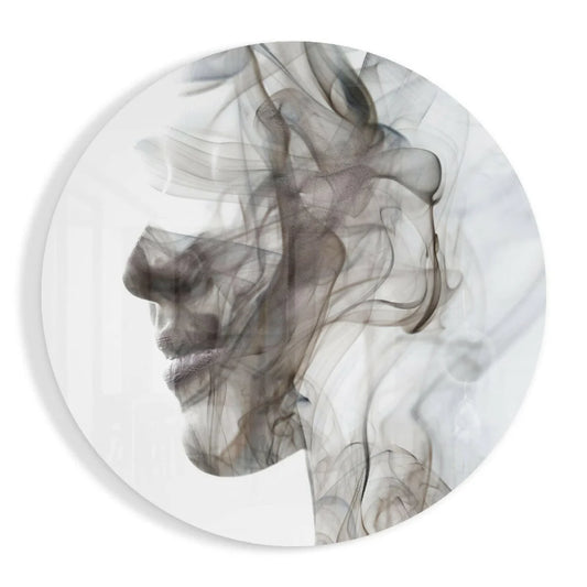 Black smoke portrait coaster on stunning white smoke tempered glass art