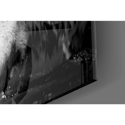 Black and white geometric tempered glass art of a stunning white tiger