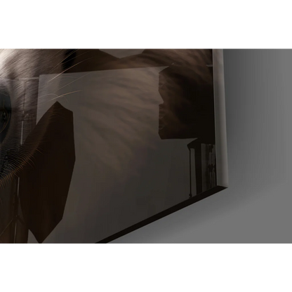 Stunning white wolf glass wall art with amber eyes and abstract geometric shapes