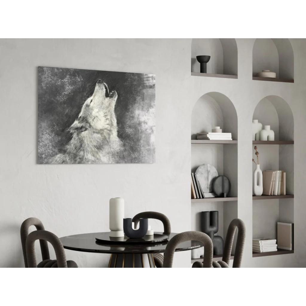 Stunning black and white wolf howling wall art canvas print