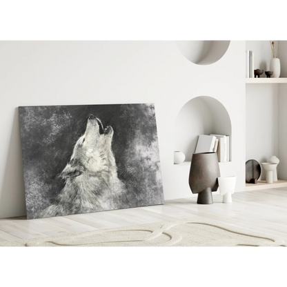 Stunning black and white wolf howling canvas wall art print