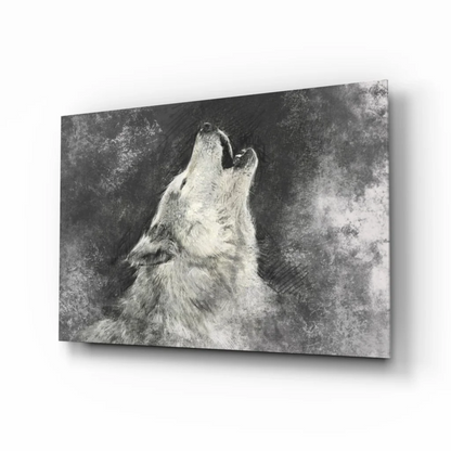 Black and white wolf howling canvas wall art print