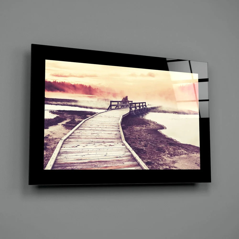 Stunning wooden boardwalk wall art in sleek black frame