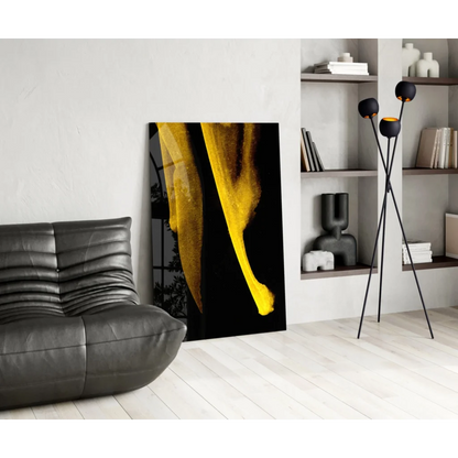 Stunning yellow banana peel glass wall art on black background