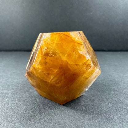 Stunning yellow hematoid quartz dodecahedron carving from Brazil