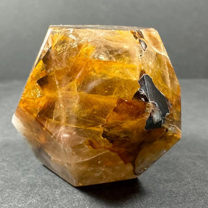 Stunning yellow hematoid quartz dodecahedron carving from Brazil