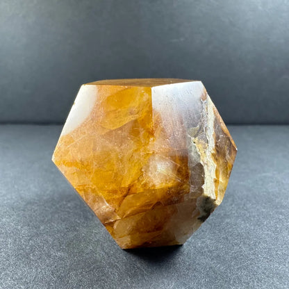 Stunning yellow hematoid quartz dodecahedron carving from Brazil