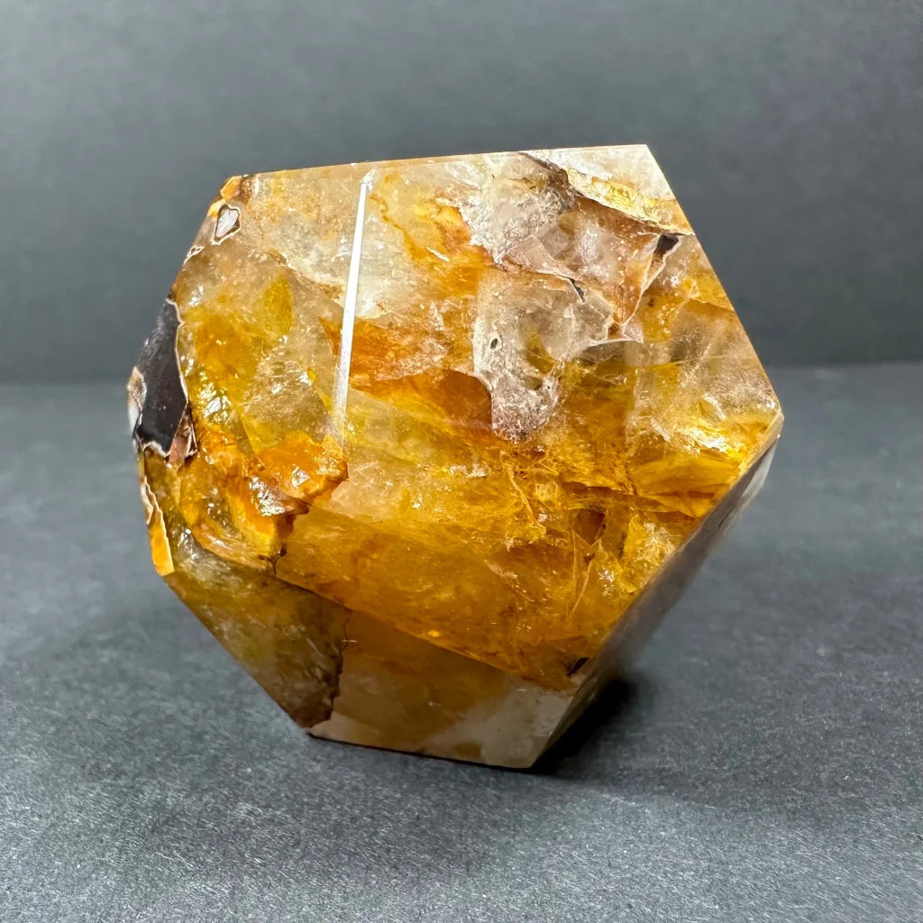 Stunning yellow hematoid quartz dodecahedron carving from Brazil
